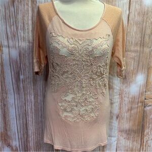 Daytrip‎ Embellished Lace Insert Raglan Sleeve Top